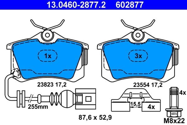 Remblokken set Achter (met remklauw geleidingsbouten), past: AUDI A2, A4 B5  RENAULT TWINGO II  SEAT CORDOBA, IBIZA III  SKODA FAVORIT FORMAN  VW GOLF III, LUPO I, POLO, POLO IV 1.2-2.0 12.91-