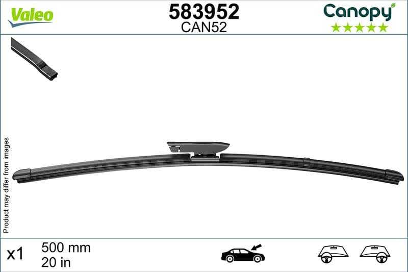 Wisserblad voegloos Voor met spoiler (1pcs) Canopy 500mm past: MERCEDES AMG GT (C190), CITAN MIXTO (DOUBLE CABIN), CITAN (MPV), CITAN/MINIVAN (W415), SLS AMG (C197), SLS AMG (R197) 09.98-