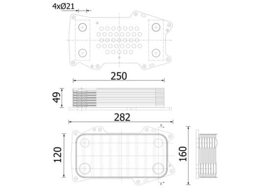 Olie radiator (120x49x250mm) past: RVI MIDLUM  VOLVO B5, FE, FL II, EC, ECR, EW, FC, L, P, SD  AHLMANN AS  DEUTZ FAHR AGROFARM, AGROTRON, AGROTRON K, AGROTRON L, AGROTRON M B5.9C-TTCD7.8L06