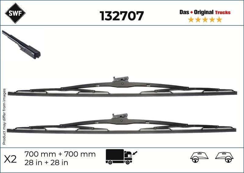 Wisserblad draaibaar Links/Rechts Voor (2pcs) Truck 700mm past: MERCEDES ACTROS MP4 / MP5, ANTOS, AROCS 07.11-