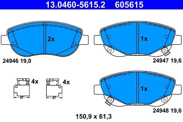 Remblokken set Voor (met extra's), past: TOYOTA AVENSIS, VERSO 2.0D/2.2D 11.08-10.18