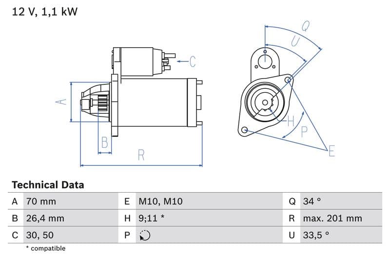 Starter (12V, 1,1kW, gereviseerd) past: MERCEDES C (C204), C (CL203), C T-MODEL (S203), C T-MODEL (S204), C (W203), C (W204), CLC (CL203), CLK (A209), CLK (C209), E (A207), E (C207) 1.6-1.8LPG 05.02-