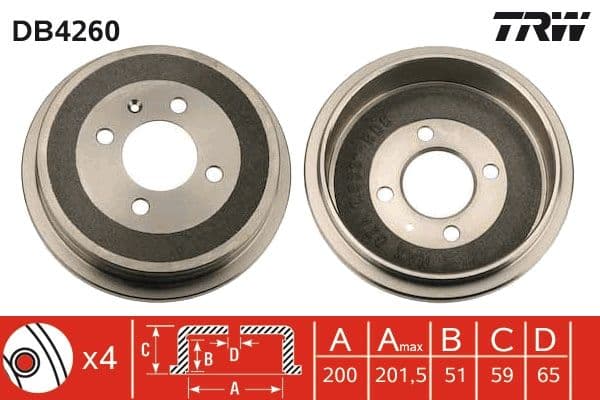 Brake drum Achter past: CHERY COWIN  SEAT AROSA, CORDOBA, CORDOBA VARIO, IBIZA II, IBIZA III, MII  VW LOAD UP!, LUPO I, POLO, POLO III, POLO III CLASSIC, UP! 1.0-Electric 02.93-08.20