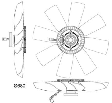 Ventilatorkoppeling (met ventilator, 680mm, aantal bladen: 8, aantal pinnen: 6) past: RVI C, K, T DTI11-122HH-DXi13520 01.13-