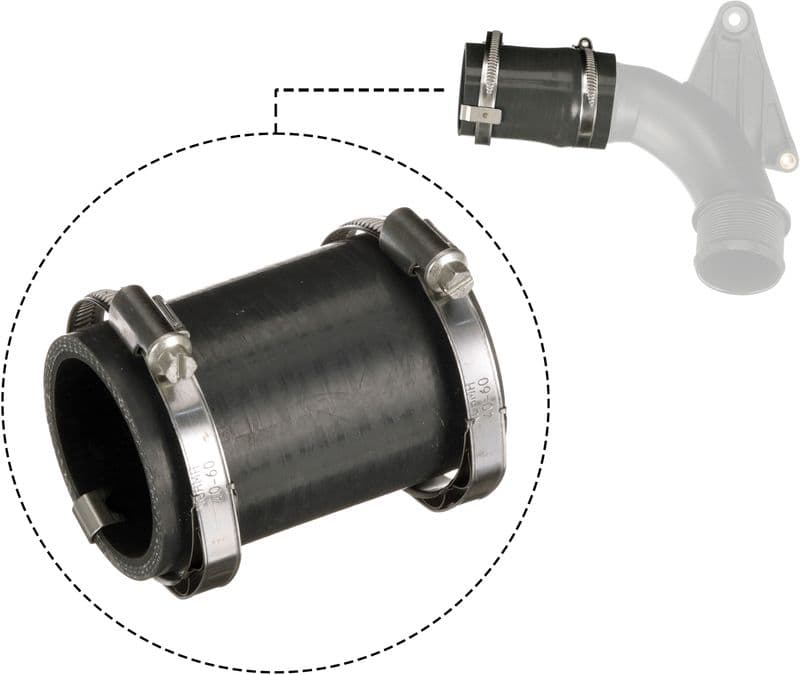 Intercooler slang (diameter 47mm, lengte 85mm, zwart) past: FORD B-MAX, C-MAX II, ECOSPORT, FIESTA VI, FIESTA VII, FOCUS III, GRAND C-MAX, KA+ III, KUGA II, MONDEO V 1.5D/1.6D 09.12-