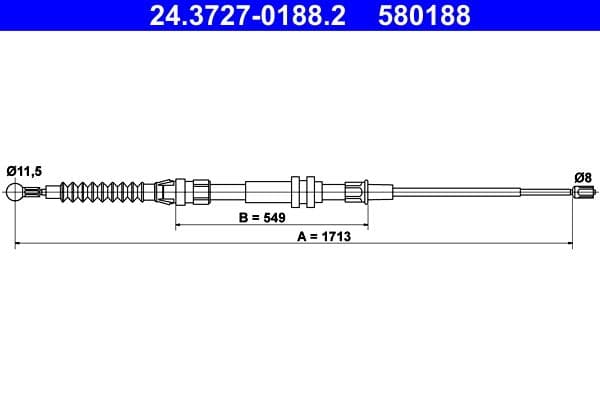 Handremkabel Achter Links/Rechts (1713mm) past: VW CADDY, CADDY III 1.2-2.0D 02.98-05.15
