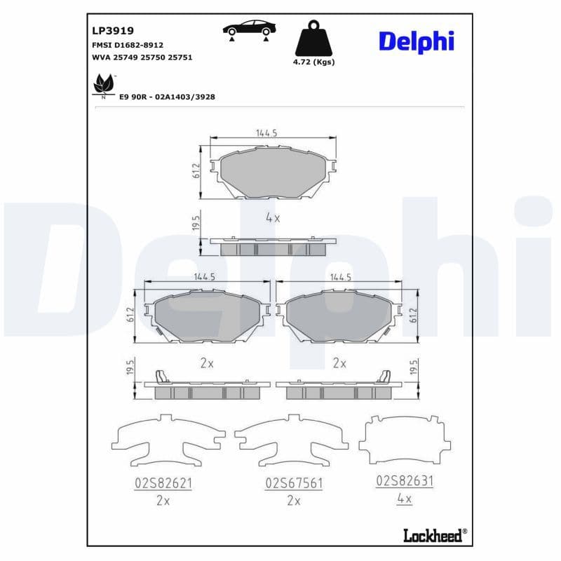 Remblokken set Voor (met een dempingskussen), past: MERCEDES SPRINTER 3-T (B903)  AUDI A4 B5  FORD MAVERICK  JAGUAR XK II  SUZUKI IGNIS II  VW TOUAREG 1.3D-5.0D 04.95-