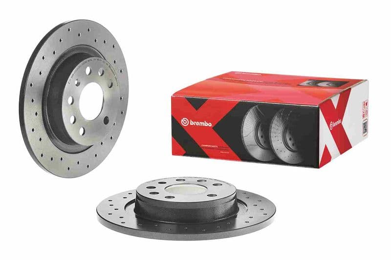 Brake disc, BREMBO Xtra, 1pcs, Drilled, Achter   Links/Rechts, buitendiameter 278 mm, dikte 12 mm, past: CADILLAC BLS  OPEL SIGNUM, VECTRA C, VECTRA C GTS  SAAB 9-3, 9-3X 1.6-2.8 04.02-