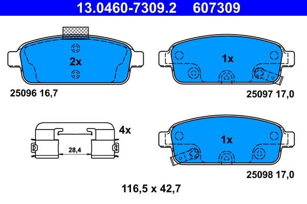 Remblokken set Achter (met extra's), past: OPEL AMPERA, ASTRA J, ASTRA J GTC, CASCADA, MOKKA / MOKKA X, ZAFIRA C 1.3D-2.0D 09.09-