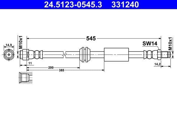 Remleiding/slang flexibel Voor Links/Rechts (lengte 545mm, M10x1/M10x1) past: MERCEDES GL (X164), M (W164) 3.0-6.3 02.05-12.12
