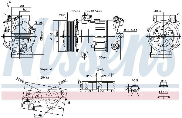 Airconditioning compressor past: FIAT TALENTO  NISSAN INTERSTAR, NV300, NV400, PRIMASTAR, X-TRAIL, X-TRAIL II  OPEL MOVANO B, VIVARO B  RENAULT LATITUDE, MASTER III 1.6D/2.0D/2.3D 09.06-
