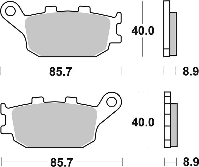 Brake pads Achter, beoogd gebruik: route, materiaal: sinter-SP, 40x85,7x8,9mm past: HONDA CB, CBF, CBR, CRF, NC, NR, NT, VT, VTR, VTX, XL  KAWASAKI KLE, KLV, KLZ, Z  SUZUKI DL 250-1300 1991-2022