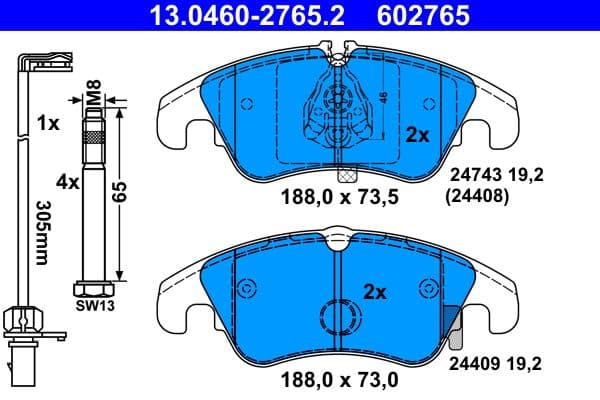 Remblokken set Voor (met extra's  met remklauw geleidingsbouten), past: AUDI A4 ALLROAD B8, A4 B8, A5, A6 ALLROAD C7, A6 C7, A7, Q5 1.8-4.2 06.07-09.18