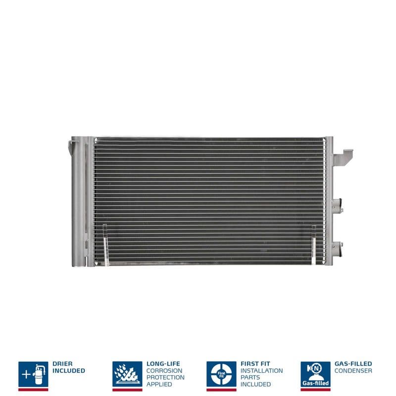 A/C condensator (met droger, (EN) additional fitting elements) past: FIAT PANDA 1.1-1.4CNG 09.03-