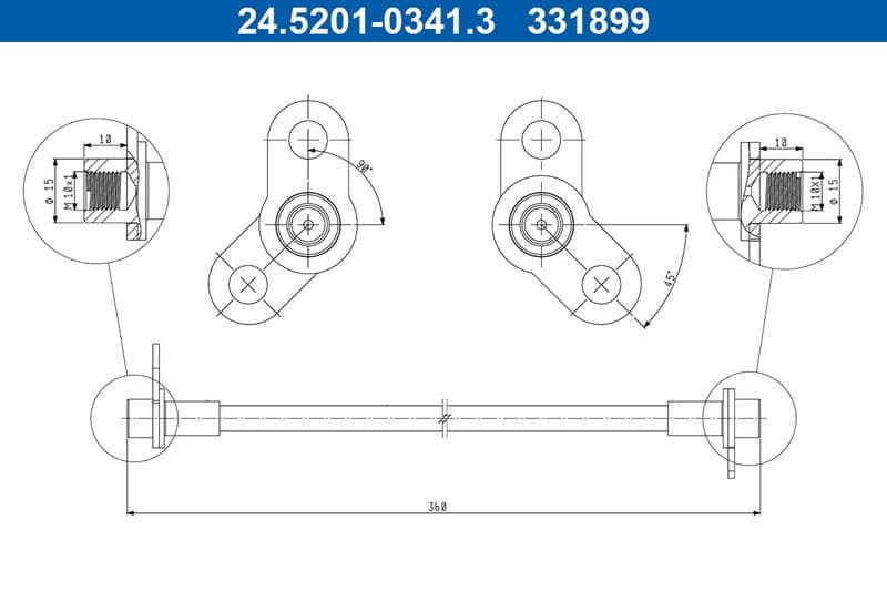 Remleiding/slang flexibel Achter/Binnen Rechts (lengte 360mm, M10x1) past: CITROEN C4 AIRCROSS  MITSUBISHI ASX, ECLIPSE CROSS, OUTLANDER III  PEUGEOT 4008 1.5-3.0 02.10-