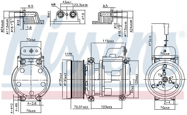 Airconditioning compressor past: MERCEDES ACTROS, ACTROS MP2 / MP3, ATEGO, ATEGO 2, AXOR, AXOR 2, CITARO (O 530), CONECTO (O 345), ECONIC, INTEGRO (O 550), TRAVEGO (O 580), ZETROS 04.96-