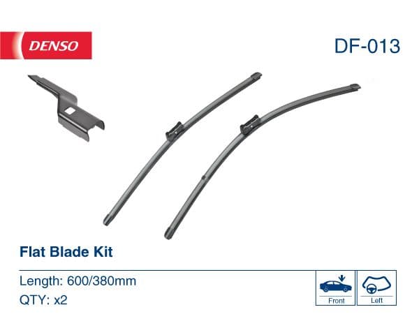 Wisserblad voegloos Voor met spoiler (2pcs) Flat Blades 600/380mm past: AUDI A1  SEAT MII, TOLEDO IV  SKODA CITIGO, E-CITIGO, RAPID  VW LOAD UP!, POLO V, UP! 03.09-