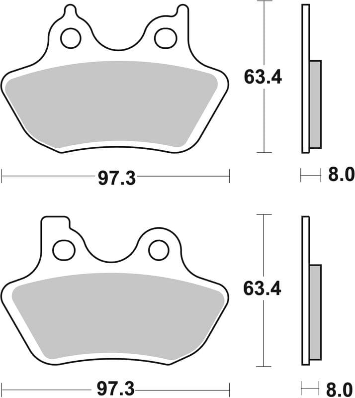 Brake pads Achter/Voor, beoogd gebruik: route, materiaal: keramisch / koolstof-CC, 63,4x97,3x8mm past: HARLEY DAVIDSON FLHR, FLHRC, FLHRCI, FLHRS, FLHT, FLHTC, FLHTCI, FLHTCU 883-1586 2000-2017
