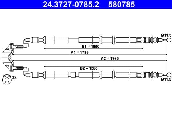 Handremkabel Achter Links/Rechts (1735mm/1760mm) past: OPEL ASTRA H, ASTRA H CLASSIC 1.3D-2.0 03.04-