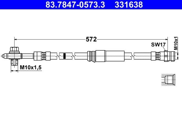 Remleiding/slang flexibel Voor Links/Rechts (lengte 572mm, M10x1  1,5) past: VW CADDY ALLTRACK IV, CADDY IV 1.0-Electric 05.15-12.20