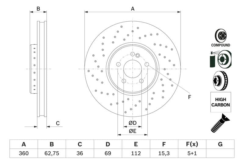 Tweedelige remschijf Voor Links/Rechts past: MERCEDES C (A205), C (C205), C (W205), C T-MODEL (S205), CLS (C257), E (A238), E (C238), E (W213), E ALL-TERRAIN (S213) 2.0-Electric 04.15-