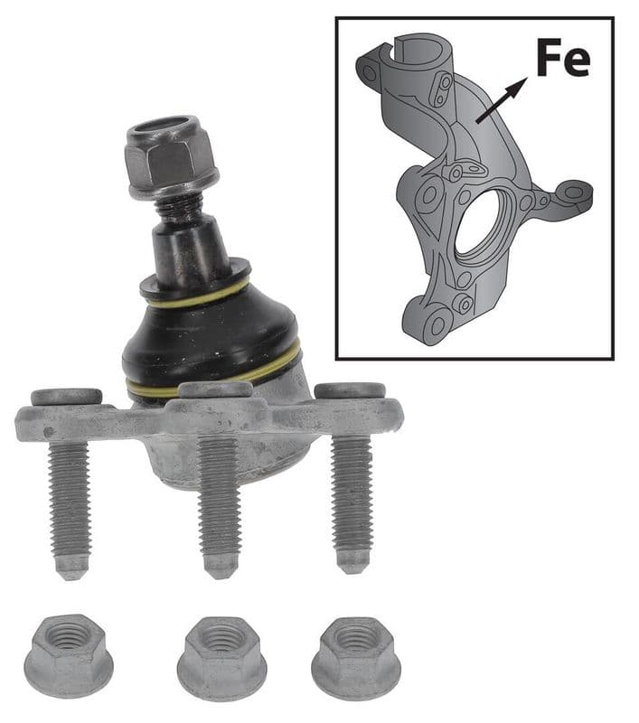 Kogelgewricht van de as Links (bodem voor) (diameter kegel 19mm) past: AUDI A3, Q3  SEAT ALTEA, ALTEA XL, LEON, LEON SPORTSTOURER, TOLEDO III  SKODA FABIA IV, OCTAVIA II 1.0-Electric 02.03-