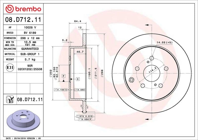 Brake disc Achter Links/Rechts past: INFINITI G  NISSAN 350Z, JUKE, LEAF, QASHQAI I, X-TRAIL, X-TRAIL I, X-TRAIL II  RENAULT KOLEOS I, KOLEOS II  TOYOTA ALPHARD / VELLFIRE 1.5D-Electric 06.01-