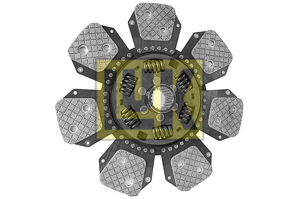 Koppelingsplaat/plaat keramiek (350mm  aantal peddels: 7) past: MERCEDES 1100 MB-TRAC, 1300 MB-TRAC, 1300 TURBO MB-TRAC, 1400 TURBO MB-TRAC, 1500 MB-TRAC, 1600 TURBO MB-TRAC, 1800 MB-TRAC, U 1350L