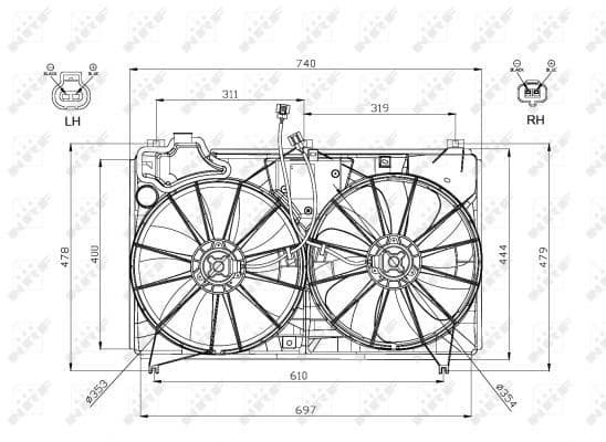 Radiatorventilator (met huisvesting) past: TOYOTA CAMRY 2.4/3.5 01.06-12.14