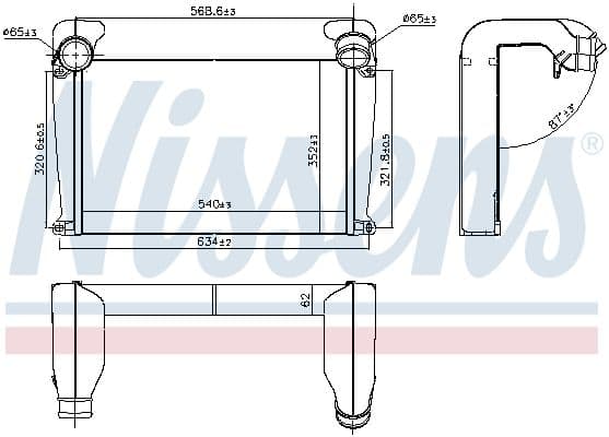 Toevoerluchtkoeler (kern 62 mm) past: MAN L2000, M 2000 L D0824FL01-D0836LFL02 06.93-