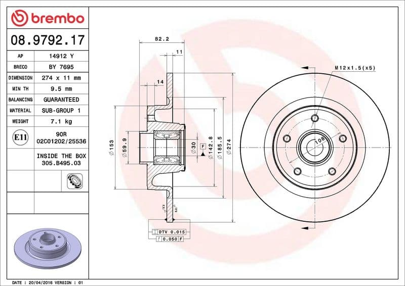 Remschijf met lager Achter Links/Rechts (met ABS ring) past: RENAULT GRAND SCENIC II, LAGUNA II, LATITUDE 1.6-3.0 03.01-