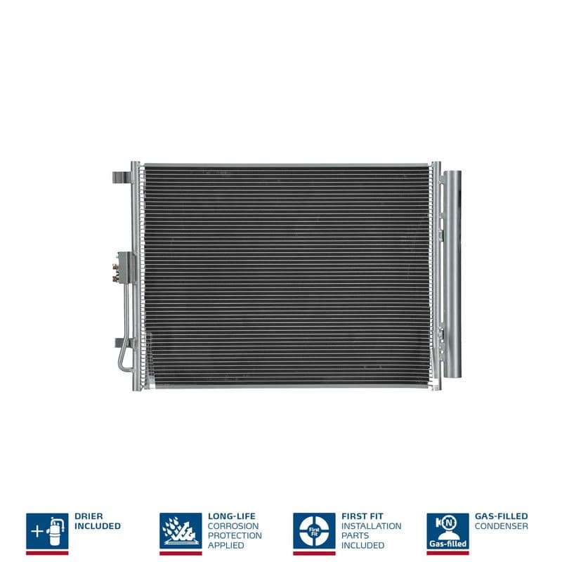 A/C condensator (met droger, (EN) additional fitting elements) past: HYUNDAI ELANTRA V, I30  KIA CEE'D, CERATO III, PRO CEE'D 1.4-2.0 02.11-
