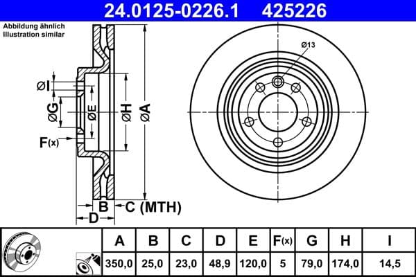 Brake disc Achter Links/Rechts past: LAND ROVER DISCOVERY V, RANGE ROVER IV, RANGE ROVER SPORT II 2.0-5.0 08.12-