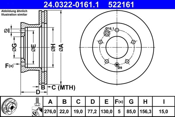 Brake disc, 1pcs, ATE PowerDisc, Geventileerd, Cut, Voor   Links/Rechts, buitendiameter 276 mm, dikte 22 mm, past: MERCEDES SPRINTER 2-T (B901, B902), SPRINTER 3 2.1D-Electric 01.95-