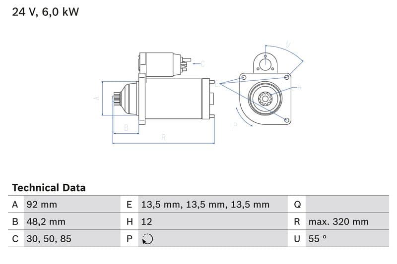 Starter (24V, 6kW, gereviseerd) past: DAF CF, XF 106, XF II  TEMSA HD, LD, MARATON, SAFIR PLUS MX-11271-MX-13375 10.12-