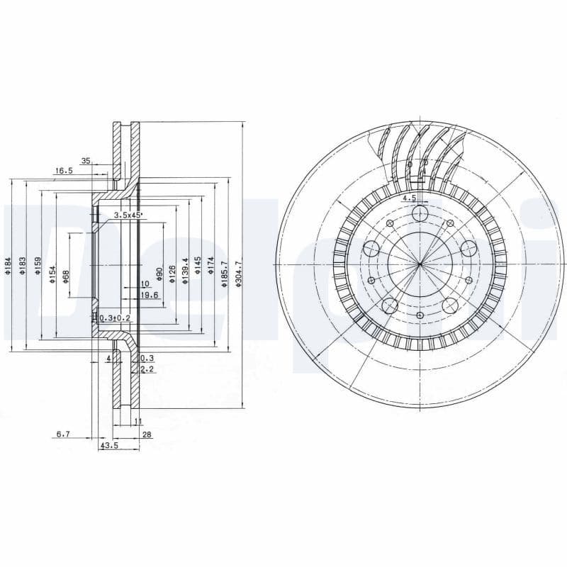 Brake disc Voor Links/Rechts past: VOLVO S60 I, S70, S80 I, V70 I, V70 II, XC70 I 2.0-3.0 12.95-04.10