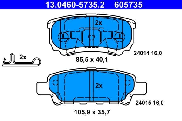 Remblokken set Achter , past: CHRYSLER 200, SEBRING  JEEP COMPASS, PATRIOT  MITSUBISHI LANCER CARGO, LANCER VII, LANCER VIII, OUTLANDER I, OUTLANDER II, OUTLANDER III 1.3-3.6ALK 06.00-