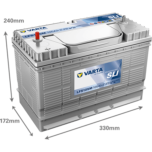 Batterij VARTA 12V 105Ah (EN) PROFESSIONALl STARTER SLI R+ 330x172x240mm, B01 - montageflens 10,5 mm beginnen