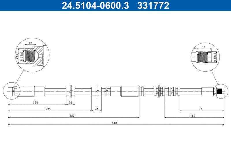 Remleiding/slang flexibel Voor Links/Rechts (lengte 640mm, M10x1/M10x1) past: BMW X5 (E70), X5 (F15, F85), X6 (E71, E72), X6 (F16, F86) 2.0-4.8 10.06-07.19