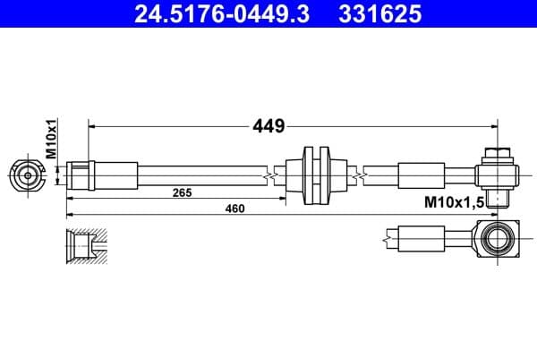 Remleiding/slang Voor Rechts (lengte 449mm,diameter 10mm, M10x1) past: OPEL ZAFIRA C 1.4-2.0D 10.11-07.19