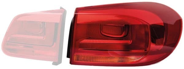 Achterlicht Links (bovenste deel/extern, P21W, kleur van het glas geel/red) past: VW TIGUAN I 05.11-07.18