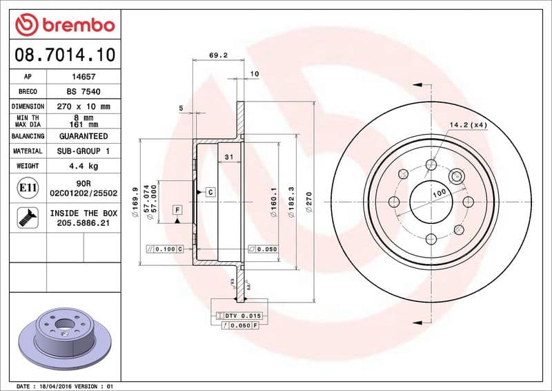 Brake disc Achter Links/Rechts past: CHEVROLET VECTRA, ZAFIRA  OPEL VECTRA B 1.6-2.6 09.95-07.12