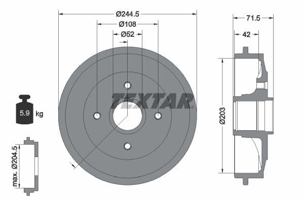 Brake drum Achter past: CITROEN C2, C2 ENTERPRISE, C3 I, C3 PLURIEL  PEUGEOT 1007, 206, 206+ 1.1-1.6D 06.01-