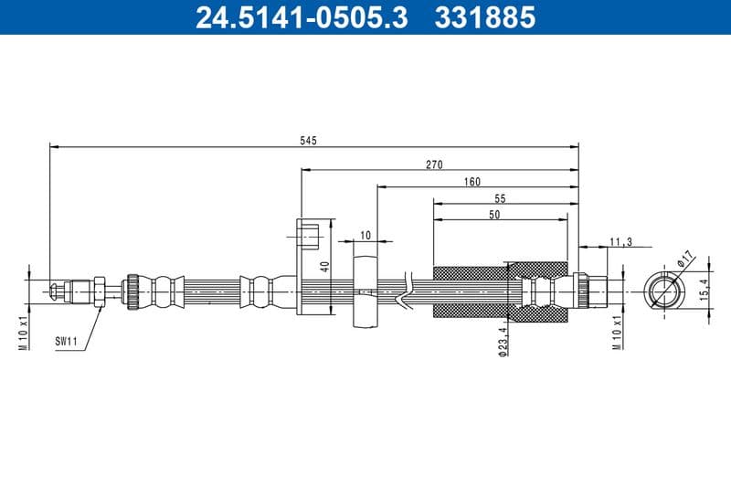 Remleiding/slang flexibel Voor (lengte 545mm, M10x1) past: CITROEN C3 AIRCROSS I, C3 AIRCROSS II  OPEL CROSSLAND X, CROSSLAND X / CROSSLAND 1.2-1.6D 03.17-