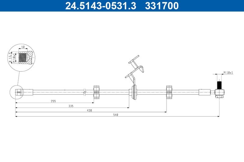 Remleiding/slang flexibel Voor Links (lengte 540mm, M10x1/M10x1) past: MERCEDES M (W163) 2.3-5.4 02.98-06.05