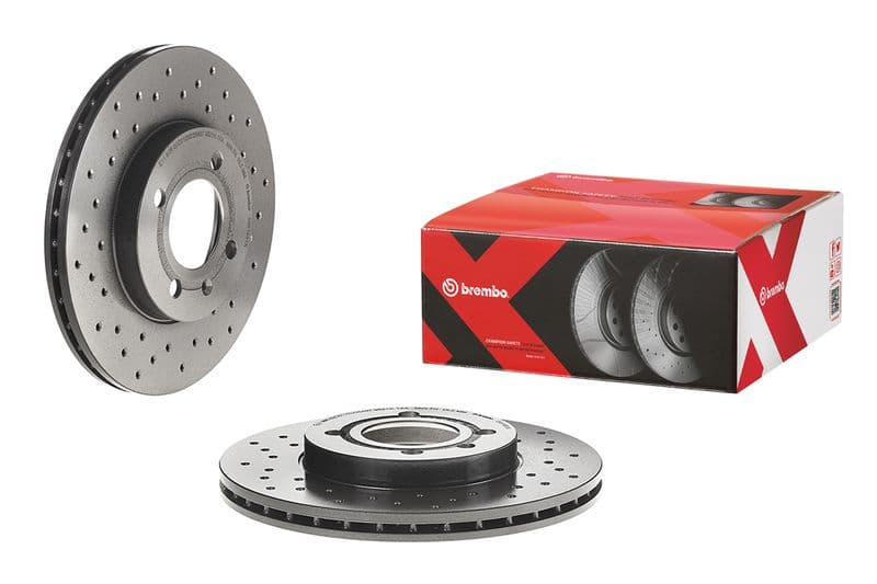 Brake disc, BREMBO Xtra, 1pcs, Drilled, Voor   Links/Rechts, buitendiameter 256 mm, dikte 20 mm, past: SEAT AROSA, CORDOBA, CORDOBA VARIO, IBIZA II, INCA, TOLEDO I 1.0-2.2 05.84-06.09