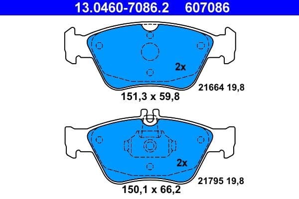 Remblokken set Voor , past: MERCEDES C T-MODEL (S202), C (W202), CLK (A208), CLK (C208), E T-MODEL (S210), E (W210), SLK (R170) 2.0-3.0D 05.93-04.04