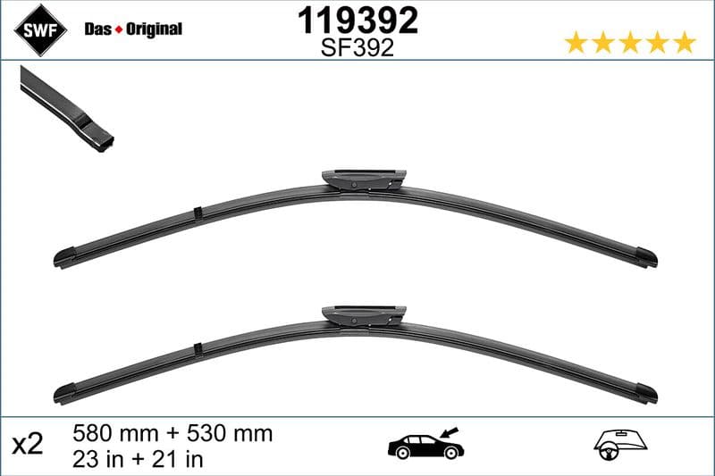 Wisserblad voegloos Voor met spoiler (2pcs) Visioflex 580/530mm past: MERCEDES CITAN MIXTO (DOUBLE CABIN), CITAN (MPV), CITAN/MINIVAN (W415)  NISSAN NV250  RENAULT KANGOO BE BOP 02.08-