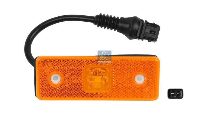 Markeringslichten Links/Rechts, oranje, LED, hoogte 41mm  breedte 110mm  diepte 7mm, met reliëf, lengte kabel 220mm, geen hanger, 24V (met draad, aansluiting: AMP 2PIN) past: MERCEDES TOURINO (O 510)