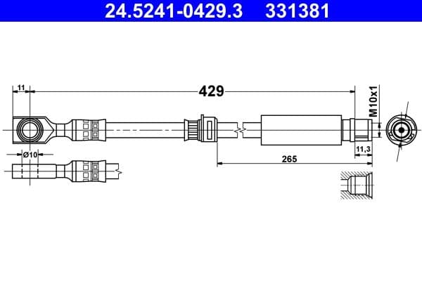 Remleiding/slang flexibel Voor Links/Rechts (lengte 429mm,diameter 10mm, M10x1) past: OPEL ASTRA H, ASTRA H CLASSIC, ASTRA H GTC, MERIVA B, ZAFIRA B 1.2-2.2 01.04-